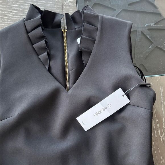 Calvin Klein Elegant Black Sleeveless V-Neck Dress Stretchy Gold Zipper Sz 6 NWT - Picture 13 of 13